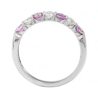 18K White Gold 7 Stone Alternating Round Diamond and Pink Sapphire Band