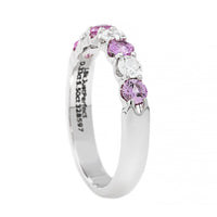 18K White Gold 7 Stone Alternating Round Diamond and Pink Sapphire Band