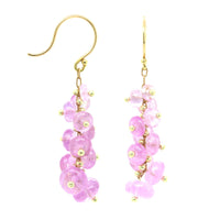 18K Yellow Gold Pink Sapphire Short Spiral Beaded Earrings