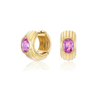 Sorellina 18K Yellow Gold One-of-a-Kind Oval Pink Sapphire Huggie Earrings
