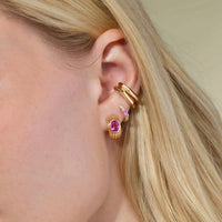 Sorellina 18K Yellow Gold One-of-a-Kind Oval Pink Sapphire Huggie Earrings