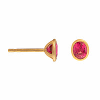 18K Yellow Gold Bezel Set Round Pink Sapphire Stud Earrings