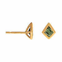 18K Yellow Gold Bezel Set Kite Shaped Green Sapphire Stud Earrings