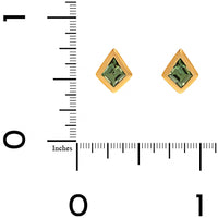 18K Yellow Gold Bezel Set Kite Shaped Green Sapphire Stud Earrings