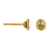 18K Yellow Gold Bezel Set Oval Green Sapphire Stud Earrings