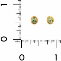 18K Yellow Gold Bezel Set Oval Green Sapphire Stud Earrings