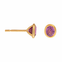 18K Yellow Gold Bezel Set Oval Pink Sapphire Stud Earrings