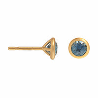18K Yellow Gold Bezel Set Round Montana Sapphire Stud Earrings