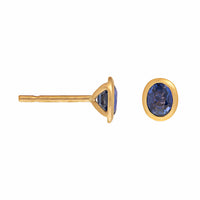 18K Yellow Gold Bezel Set Oval Blue Sapphire Stud Earrings