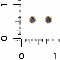 18K Yellow Gold Bezel Set Oval Blue Sapphire Stud Earrings