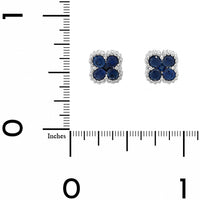 14K White Gold 5 Stone Blue Sapphire Quatrefoil Motif Stud Earrings