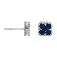 14K White Gold 5 Stone Blue Sapphire Quatrefoil Motif Stud Earrings