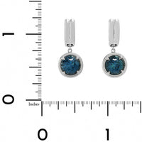 18K White Gold Frame Set Round Montana Sapphire Drop Earrings
