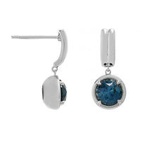 18K White Gold Frame Set Round Montana Sapphire Drop Earrings