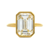 18K Yellow Gold Bezel Set Emerald Cut Diamond Engagement Ring