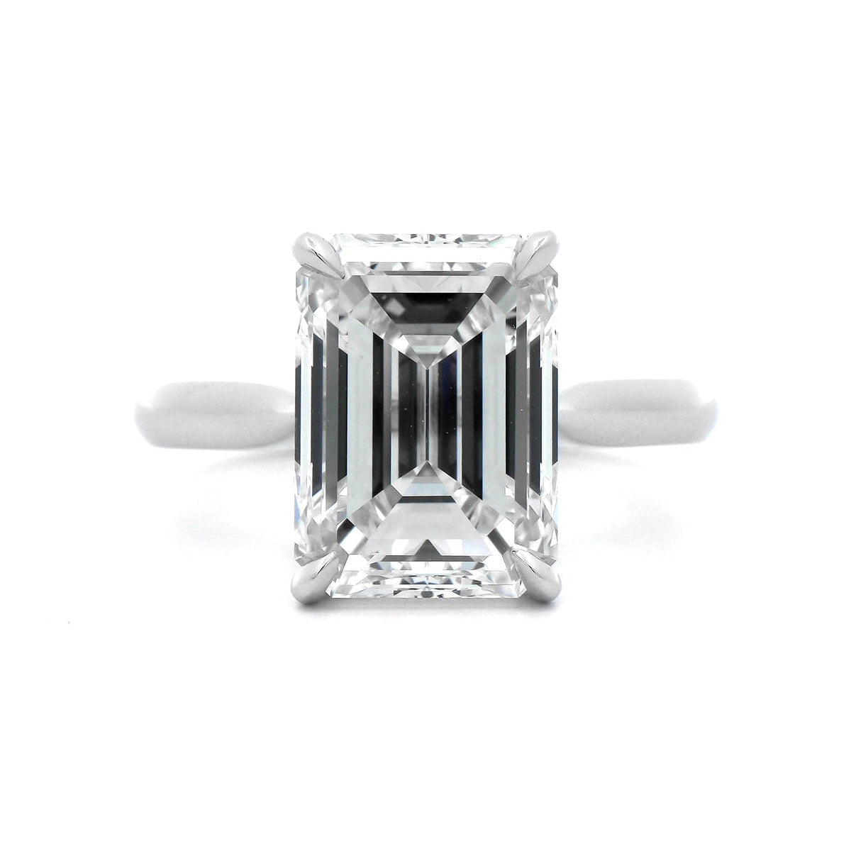 Platinum Emerald Cut Diamond Cathedral Engagement Ring