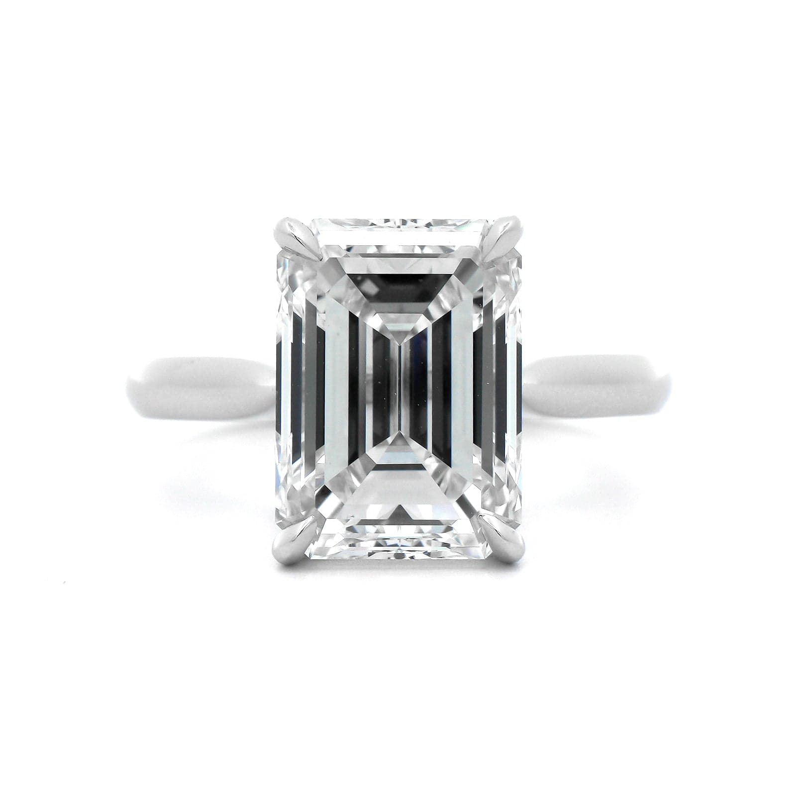 Platinum Emerald Cut Diamond Cathedral Engagement Ring