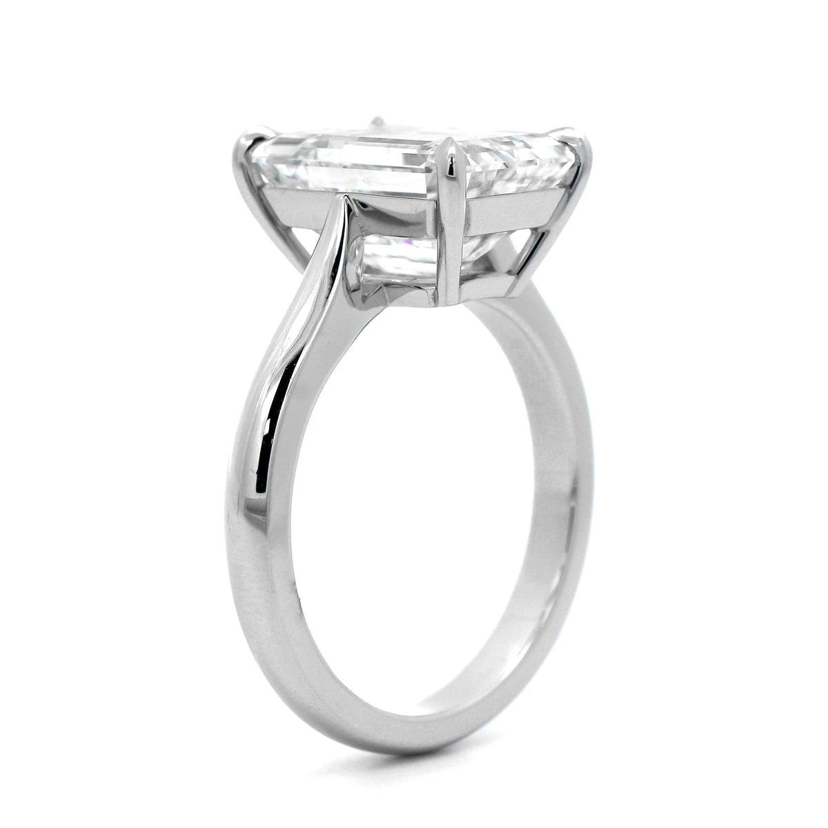Platinum Emerald Cut Diamond Cathedral Engagement Ring