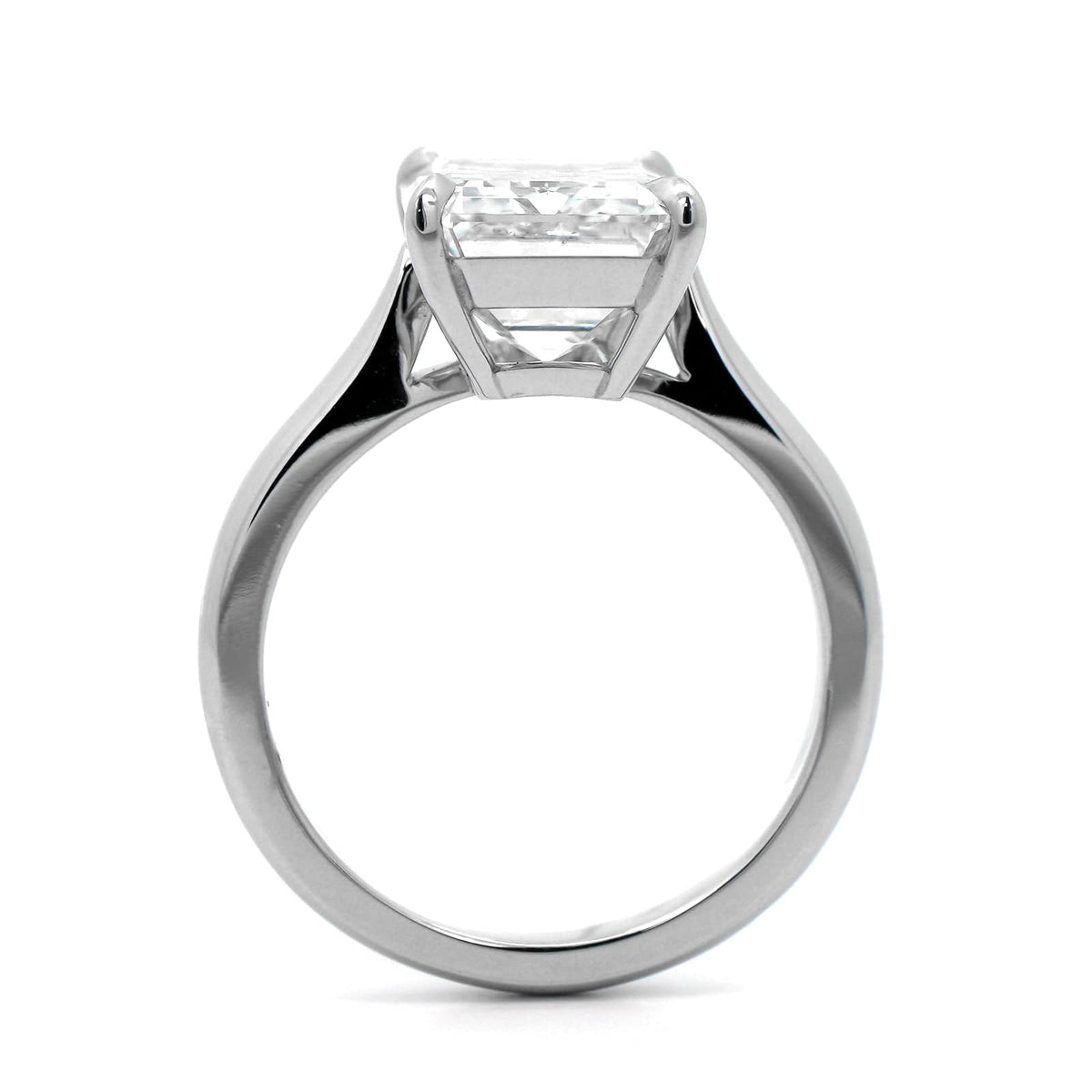 Platinum Emerald Cut Diamond Cathedral Engagement Ring