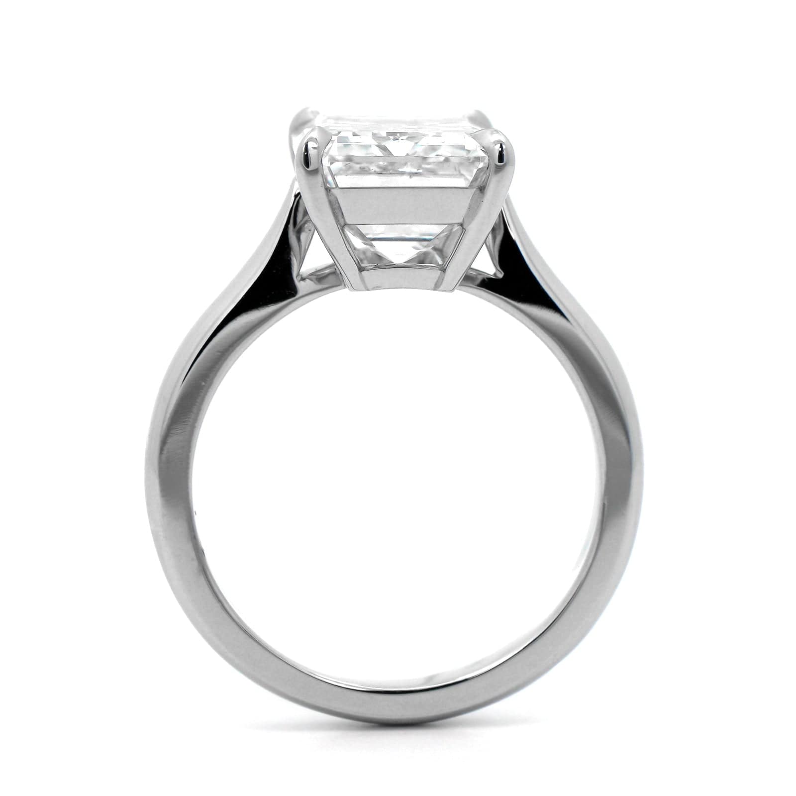 Platinum Emerald Cut Diamond Cathedral Engagement Ring