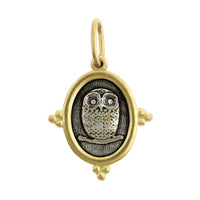 Sterling Silver & 18K Yellow Gold Baby Owl Charm with Diamond Eyes