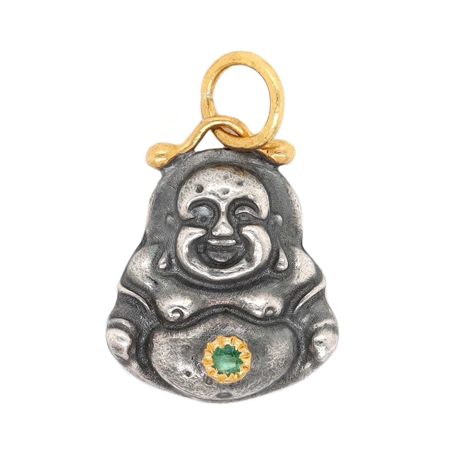 Sterling Silver and 24K Yellow Gold Emerald Buddha Charm
