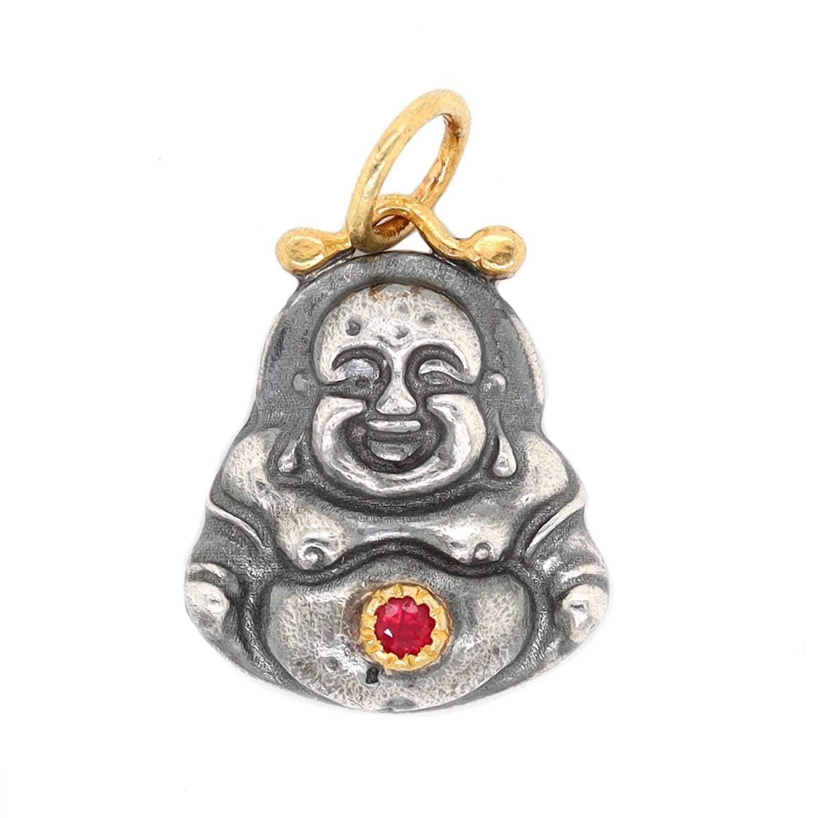 Sterling Silver and 24K Yellow Gold Ruby Buddha Charm