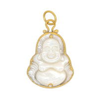 Sterling Silver and 24K Yellow Gold Mother of Pearl and Diamond Buddha Charm