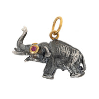 24K Yellow Gold and Sterling Silver Ruby Eyed Elephant Charm