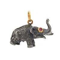 24K Yellow Gold and Sterling Silver Ruby Eyed Elephant Charm