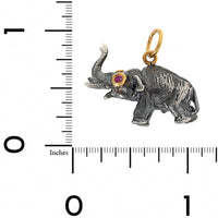 24K Yellow Gold and Sterling Silver Ruby Eyed Elephant Charm