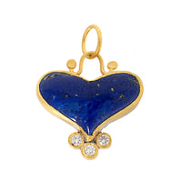 24K Yellow Gold and Sterling Silver Lapis and Diamond Heart Charm