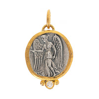 24K Yellow Gold and Sterling Silver Diamond Goddess Nike Charm