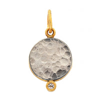 24K Yellow Gold and Sterling Silver Round Moonstone and Diamond Anchor Charm