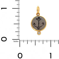 24K Yellow Gold and Sterling Silver Round Moonstone and Diamond Anchor Charm