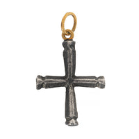 24K Yellow Gold and Sterling Silver Diamond Cross Charm