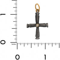 24K Yellow Gold and Sterling Silver Diamond Cross Charm
