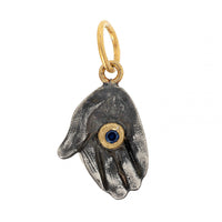 24K Yellow Gold and Sterling Silver Blue Sapphire Hand Charm