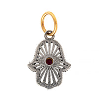 24K Yellow Gold and Sterling Silver Ruby Evil Eye Hamsa Charm