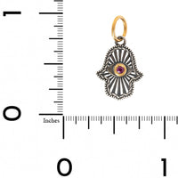 24K Yellow Gold and Sterling Silver Ruby Evil Eye Hamsa Charm