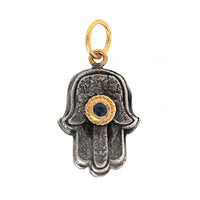 24K Yellow Gold and Sterling Silver Sapphire Evil Eye Hamsa Charm
