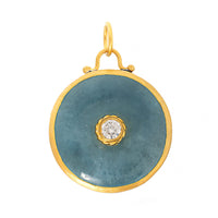 24K Yellow Gold and Sterling Silver Large Round Aquamarine and Diamond Charm