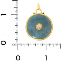 24K Yellow Gold and Sterling Silver Large Round Aquamarine and Diamond Charm