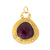 24K Yellow Gold and Sterling Silver Tourmaline and Diamond Charm