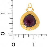 24K Yellow Gold and Sterling Silver Tourmaline and Diamond Charm