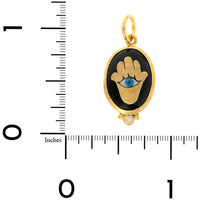 24K Yellow Gold and Sterling Silver Onyx and Diamond Evil Eye Hamsa Charm
