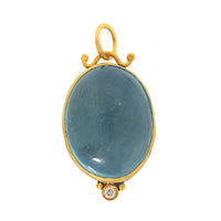 24K Yellow Gold and Sterling Silver Large Aquamarine and Diamond Charm