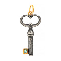 24K Yellow Gold and Sterling Silver Princess Cut Emerald Love Key Charm