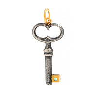 24K Yellow Gold and Sterling Silver Princess Cut Emerald Love Key Charm