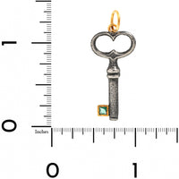 24K Yellow Gold and Sterling Silver Princess Cut Emerald Love Key Charm